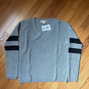 Pink Republic sweater, size medium, grey with black stripe on sleeves, NWT